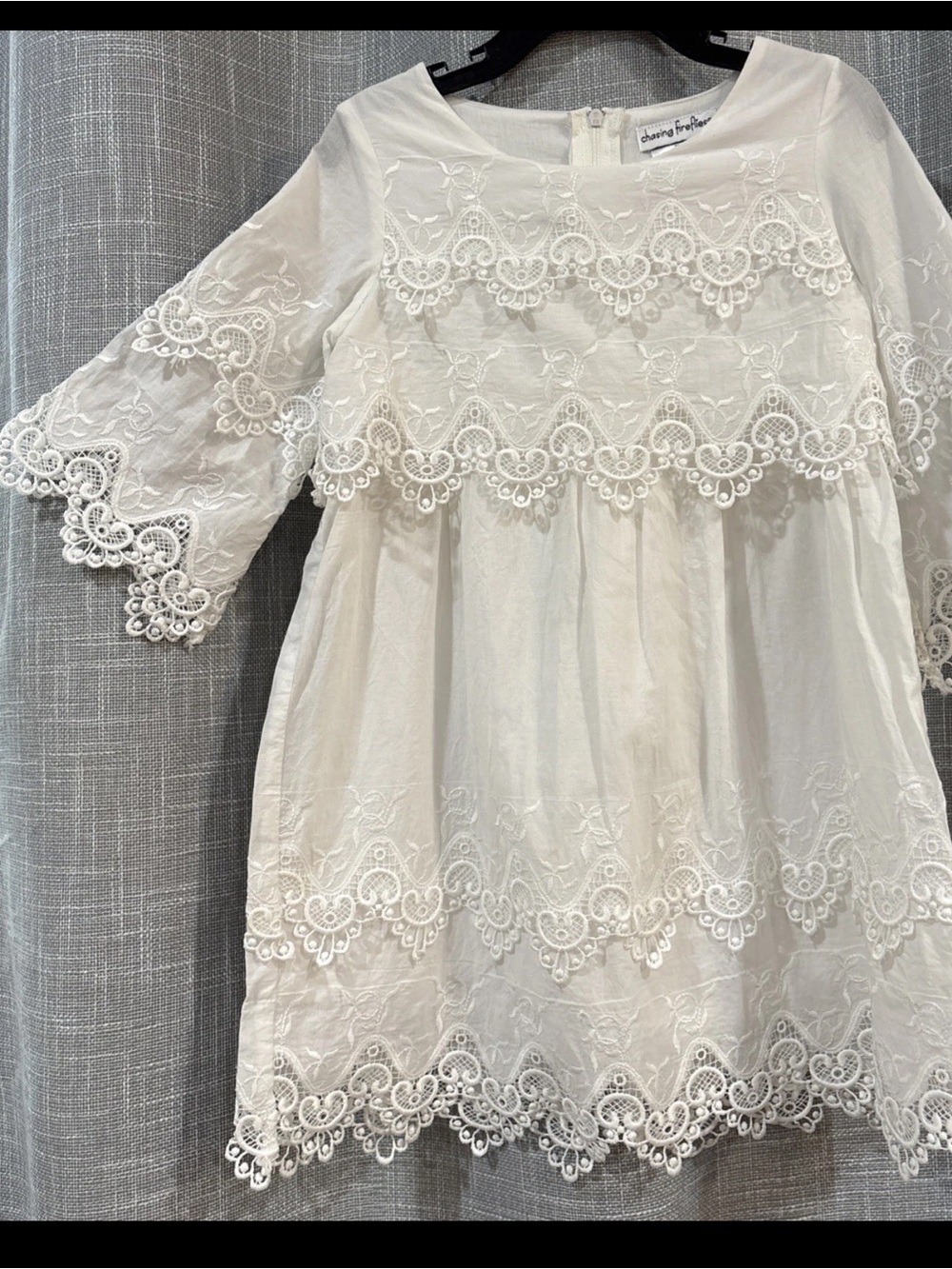 Chasing Fireflies White Embroidered Girls Lined Cotton Lace Party Dress size 4